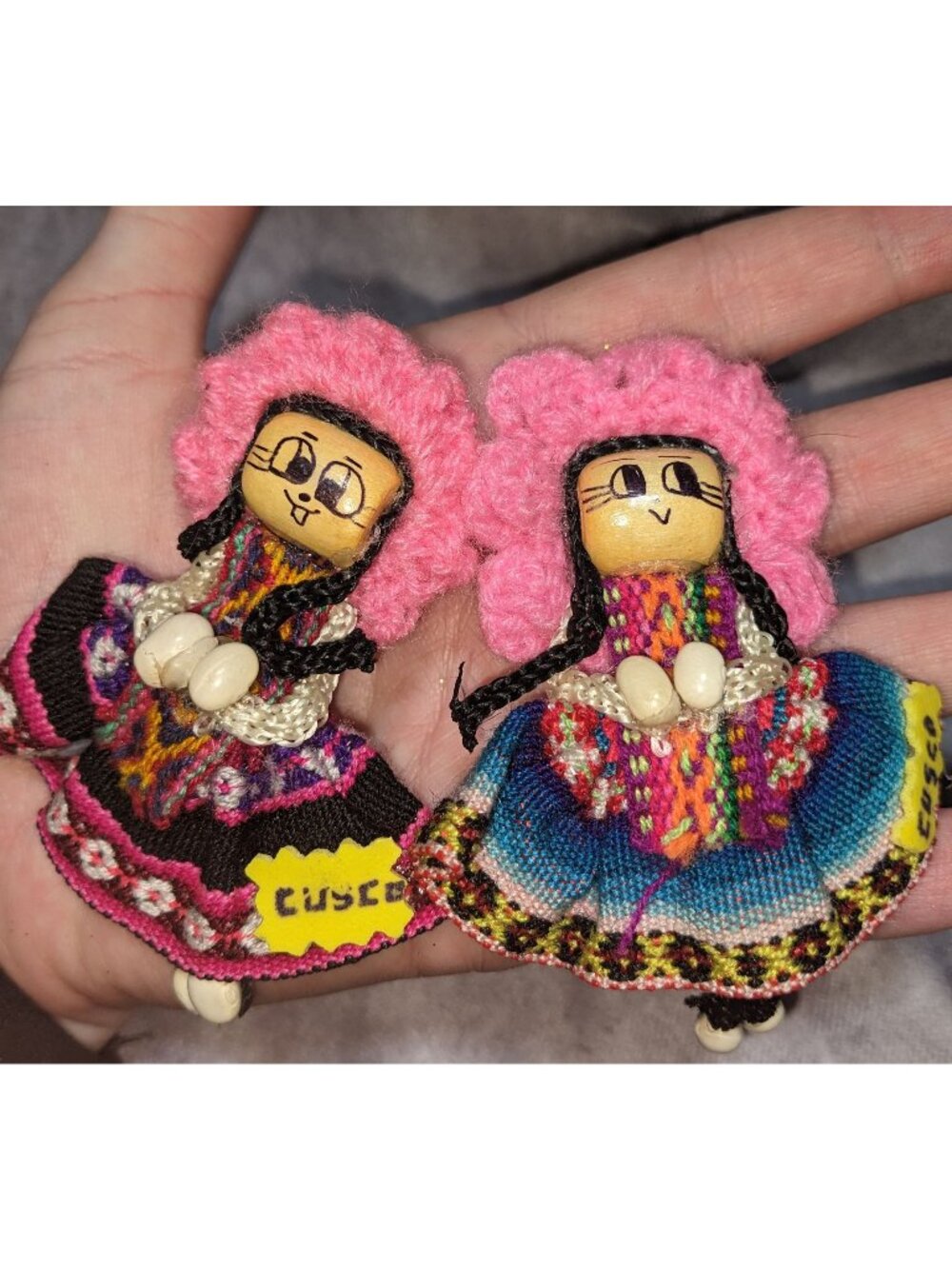Handmade Peruvian Cusco Doll Magnets - Colorful Folk Art Keepsakes - Set Of 2 4"